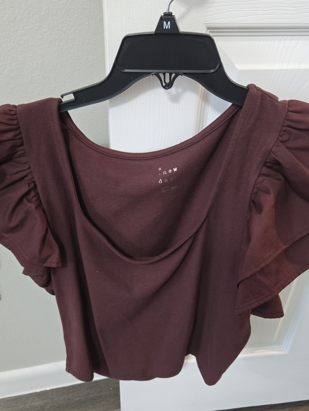 a new day Deep Brown Ruffle Sleeve Scoop Crop Top